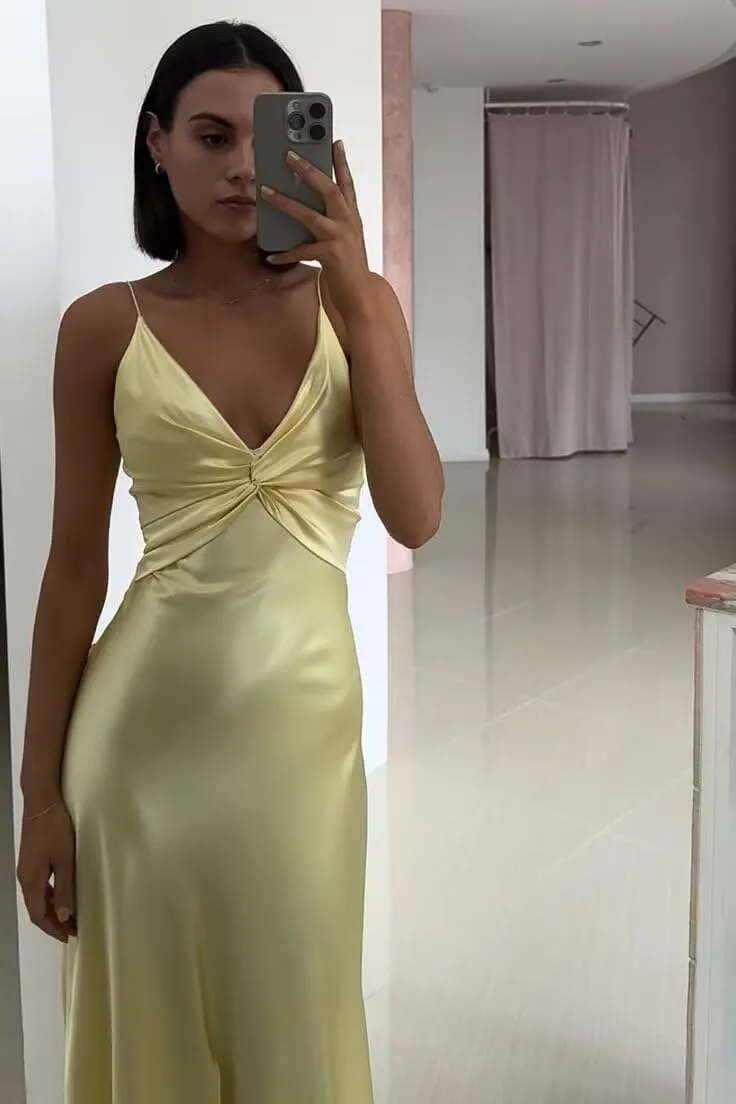 Women's Satin Prom Dresses 2025 with Slit for Women Ruched Mermaid Evening Party Dresses PU233