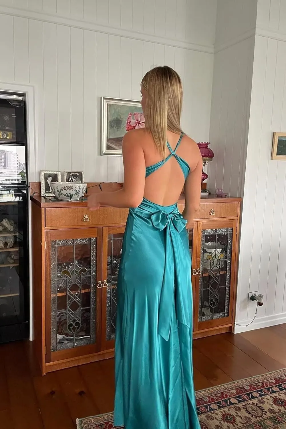 Women's Satin Prom Dresses 2025 with Slit for Women Ruched Mermaid Evening Party Dresses PU233