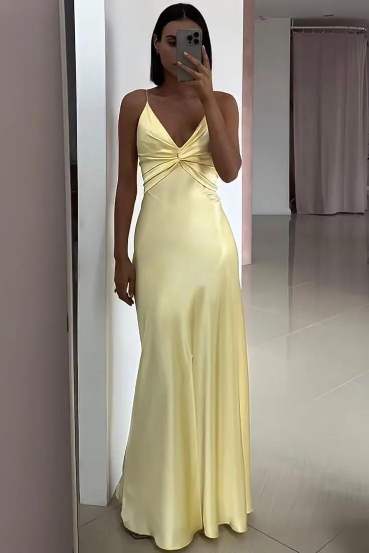 Women's Satin Prom Dresses 2025 with Slit for Women Ruched Mermaid Evening Party Dresses PU233