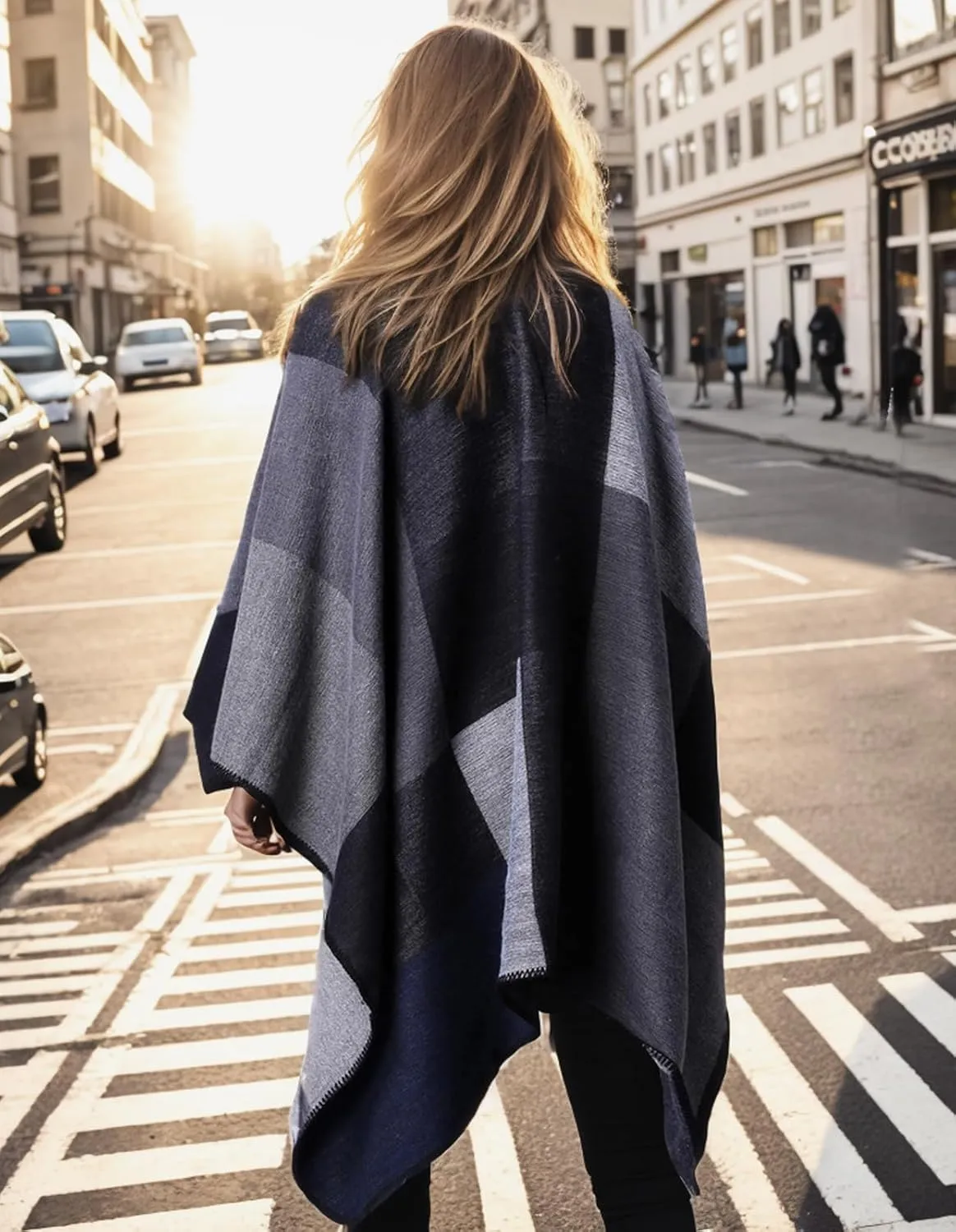 Women's Shawl Wraps Open Front Travel Poncho Cape Warm Oversized Plaid Sweaters Casual Cardigan Shawls