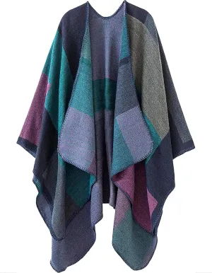 Women's Shawl Wraps Open Front Travel Poncho Cape Warm Oversized Plaid Sweaters Casual Cardigan Shawls
