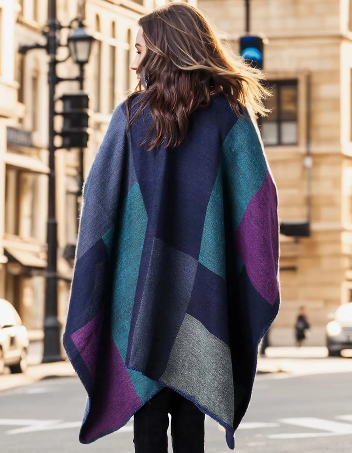 Women's Shawl Wraps Open Front Travel Poncho Cape Warm Oversized Plaid Sweaters Casual Cardigan Shawls