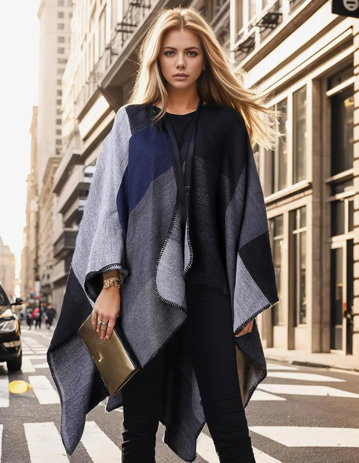 Women's Shawl Wraps Open Front Travel Poncho Cape Warm Oversized Plaid Sweaters Casual Cardigan Shawls