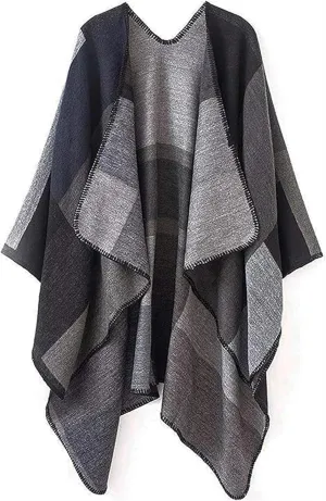 Women's Shawl Wraps Open Front Travel Poncho Cape Warm Oversized Plaid Sweaters Casual Cardigan Shawls