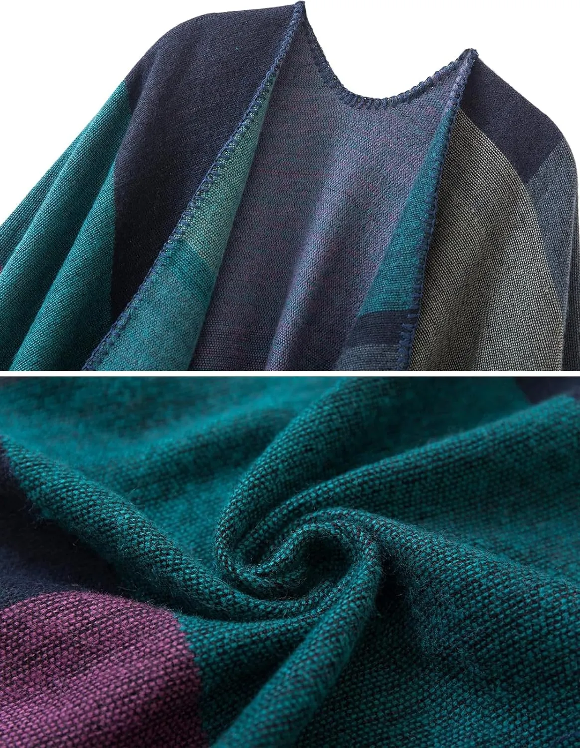 Women's Shawl Wraps Open Front Travel Poncho Cape Warm Oversized Plaid Sweaters Casual Cardigan Shawls