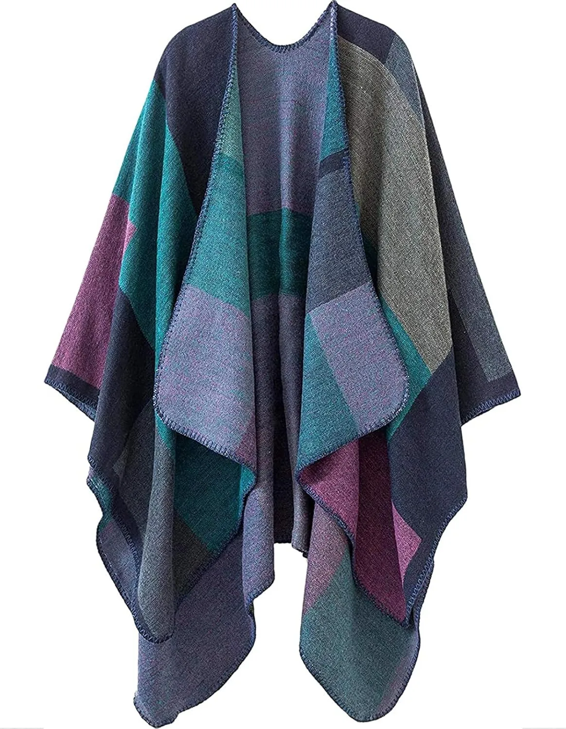 Women's Shawl Wraps Open Front Travel Poncho Cape Warm Oversized Plaid Sweaters Casual Cardigan Shawls