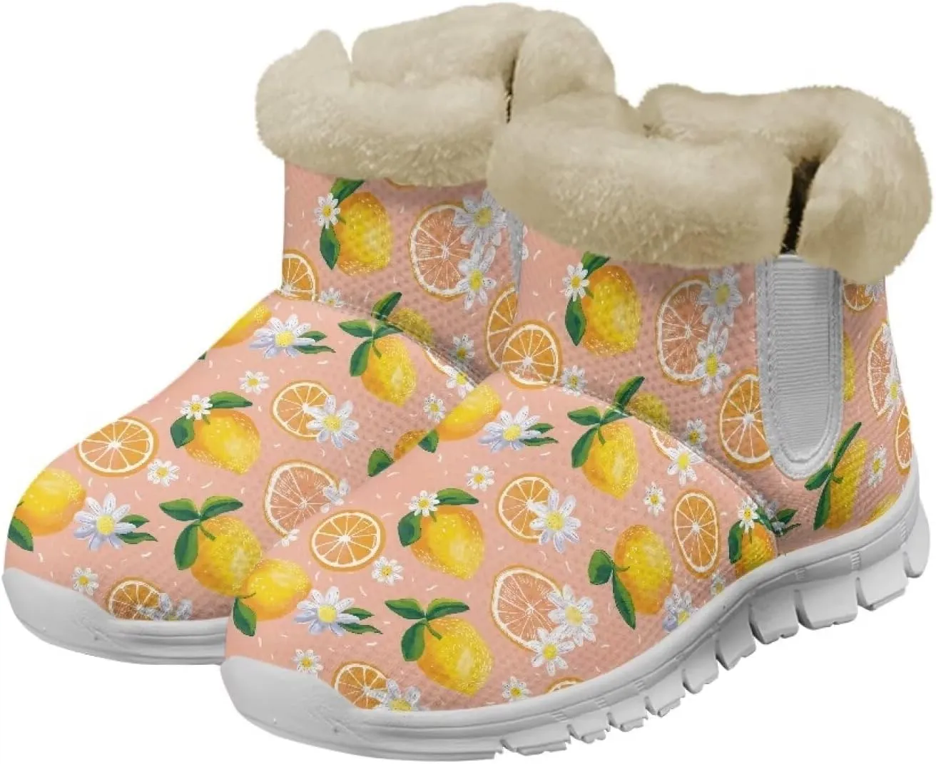 Women's Slip On Snow Boots Winter Warm Furry Lined Shoes Fruit Print Ankle Boots Outdoor Non Slip Thicken Short Boot