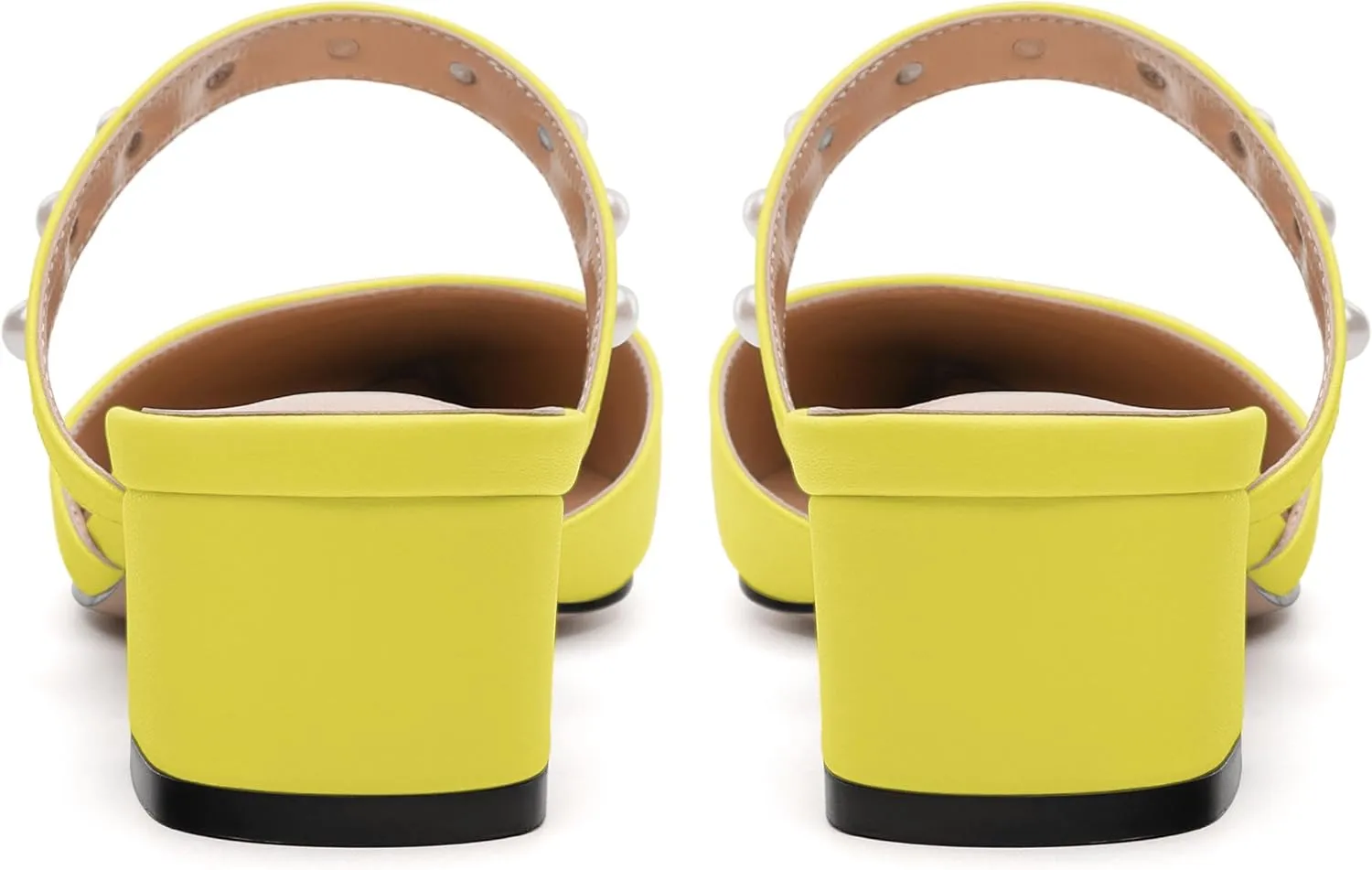 Womens Slippers Low Block Heels Pointed Toe Mule Pumps with Waist Strap Pearl Decoration Slip-on Women Sandals