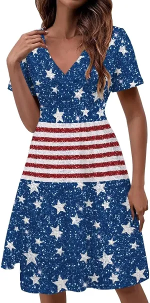 Women's Summer Formal Dresses Short Sleeve Wrap V Neck Dresses Bridesmaid Wedding Guest Dress with Pockets