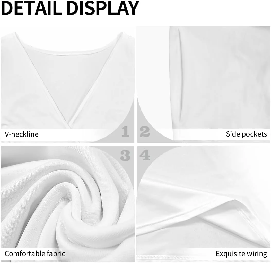 Women's Summer Formal Dresses Short Sleeve Wrap V Neck Dresses Bridesmaid Wedding Guest Dress with Pockets