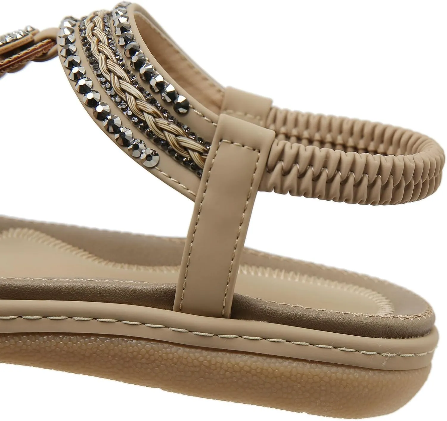 Women's Summer Sandals Comfortable Slip On Flat Beach Shoes with Elastic Ankle Strap for Casual Outings and