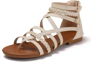 Women's Summer Strappy Flat Sandals Ankle Strap Gladiator Shoes Open Toe Sparkly Straps Dressy Fisherman Thong Sandals for Walking Beach Vacation