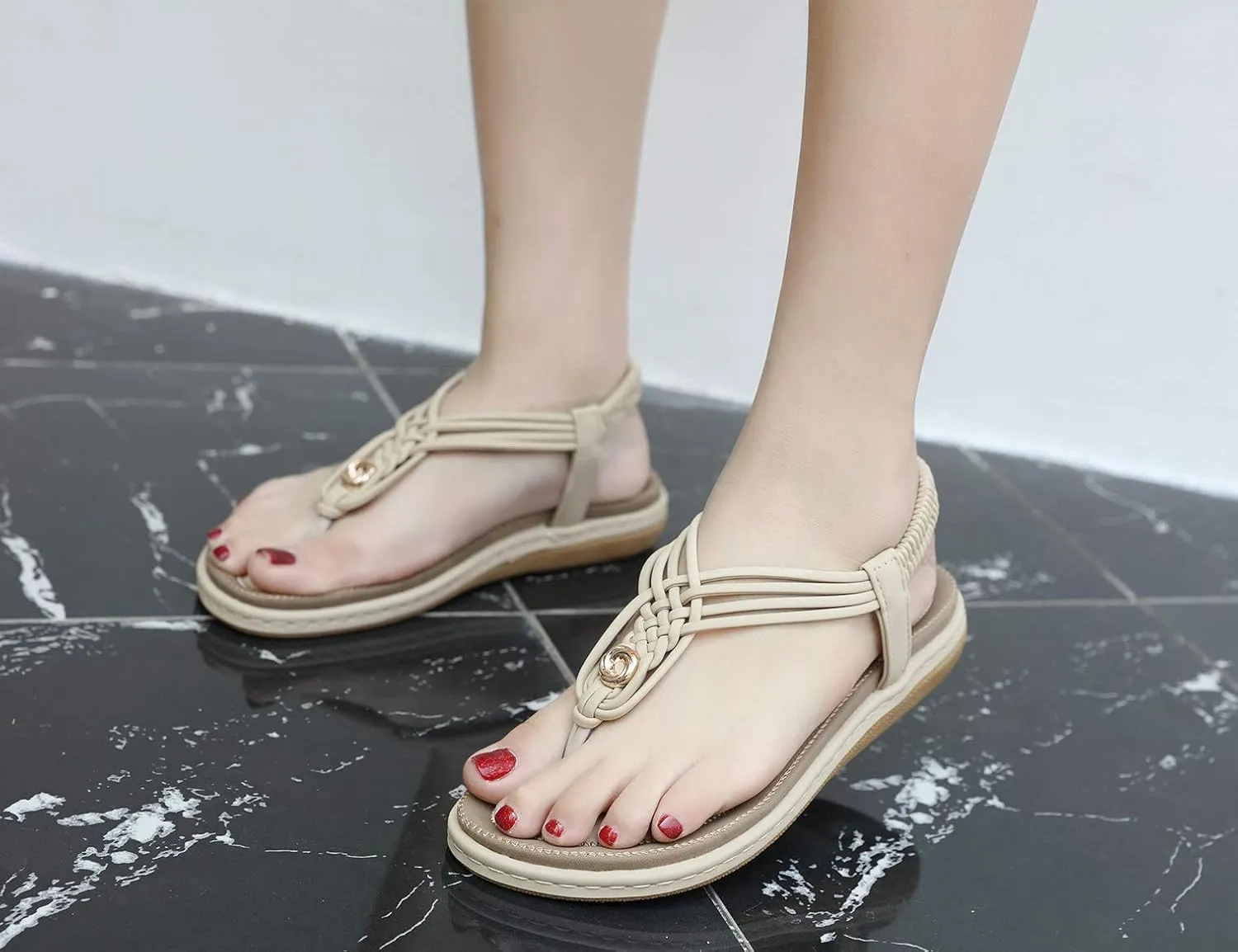 Women's T-Strap Flat Sandals Glitter Rhinestones Thong Flip Flops