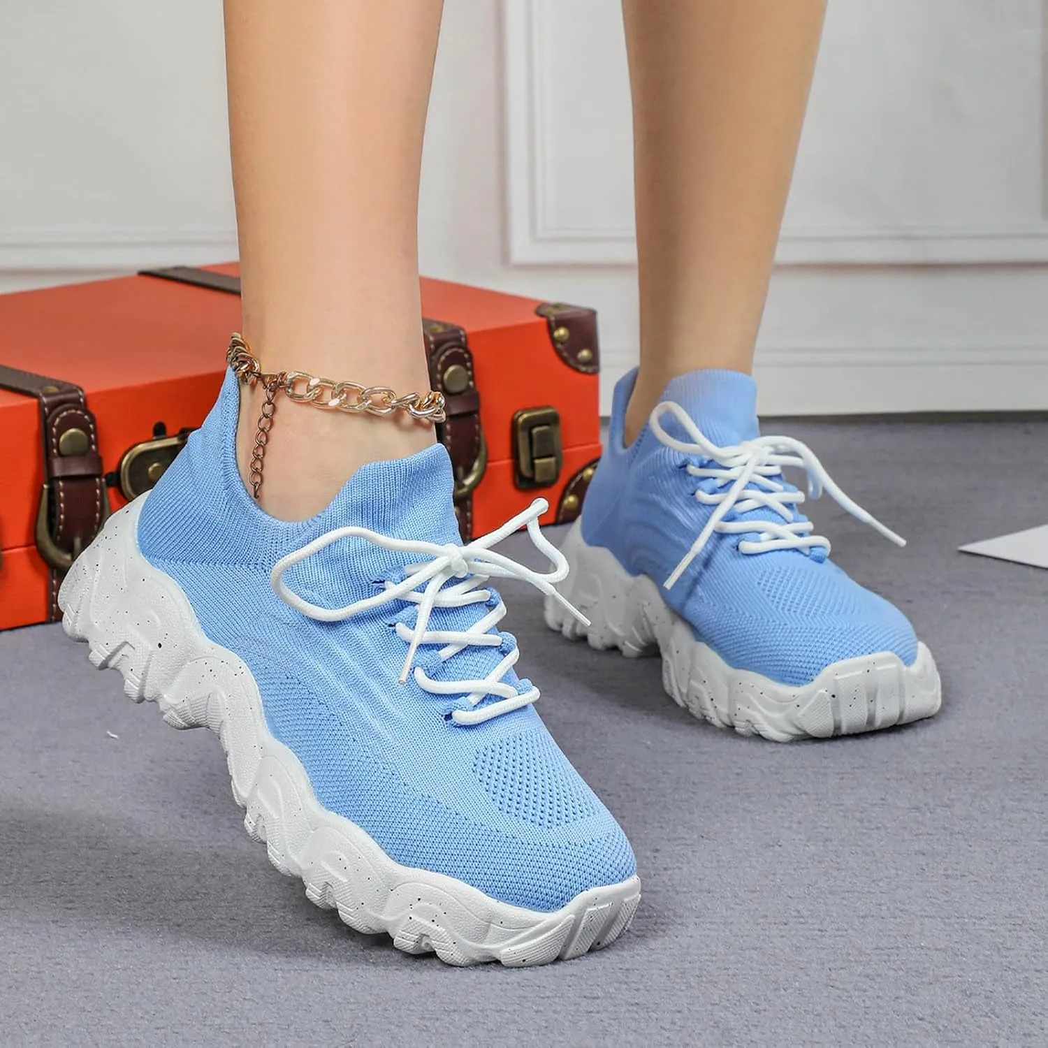 Womens Walking Shoes Mesh Slip On Lace Up Athletic Gym Workout Training Fashion Sneakers Lightweight Breathable Comfortable Tennis Running Shoes
