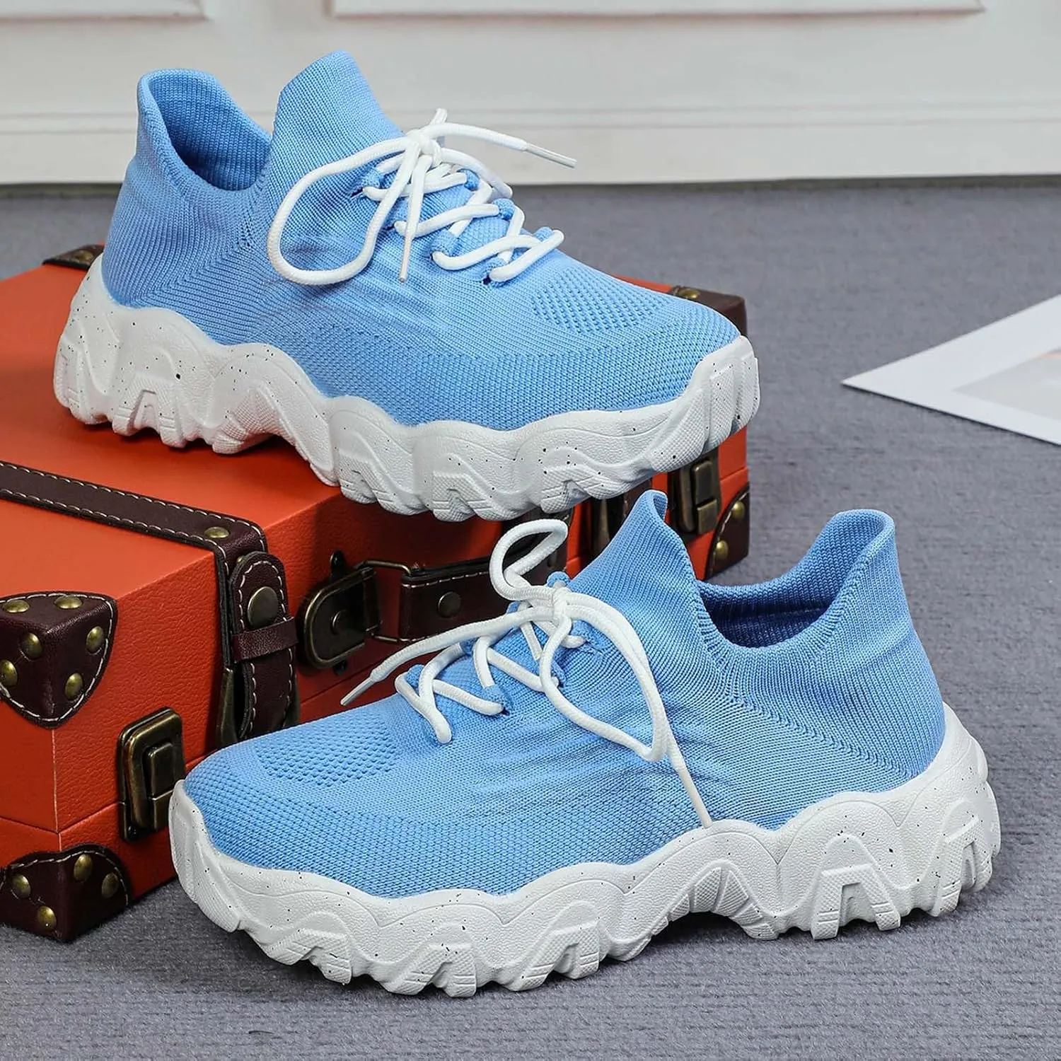 Womens Walking Shoes Mesh Slip On Lace Up Athletic Gym Workout Training Fashion Sneakers Lightweight Breathable Comfortable Tennis Running Shoes