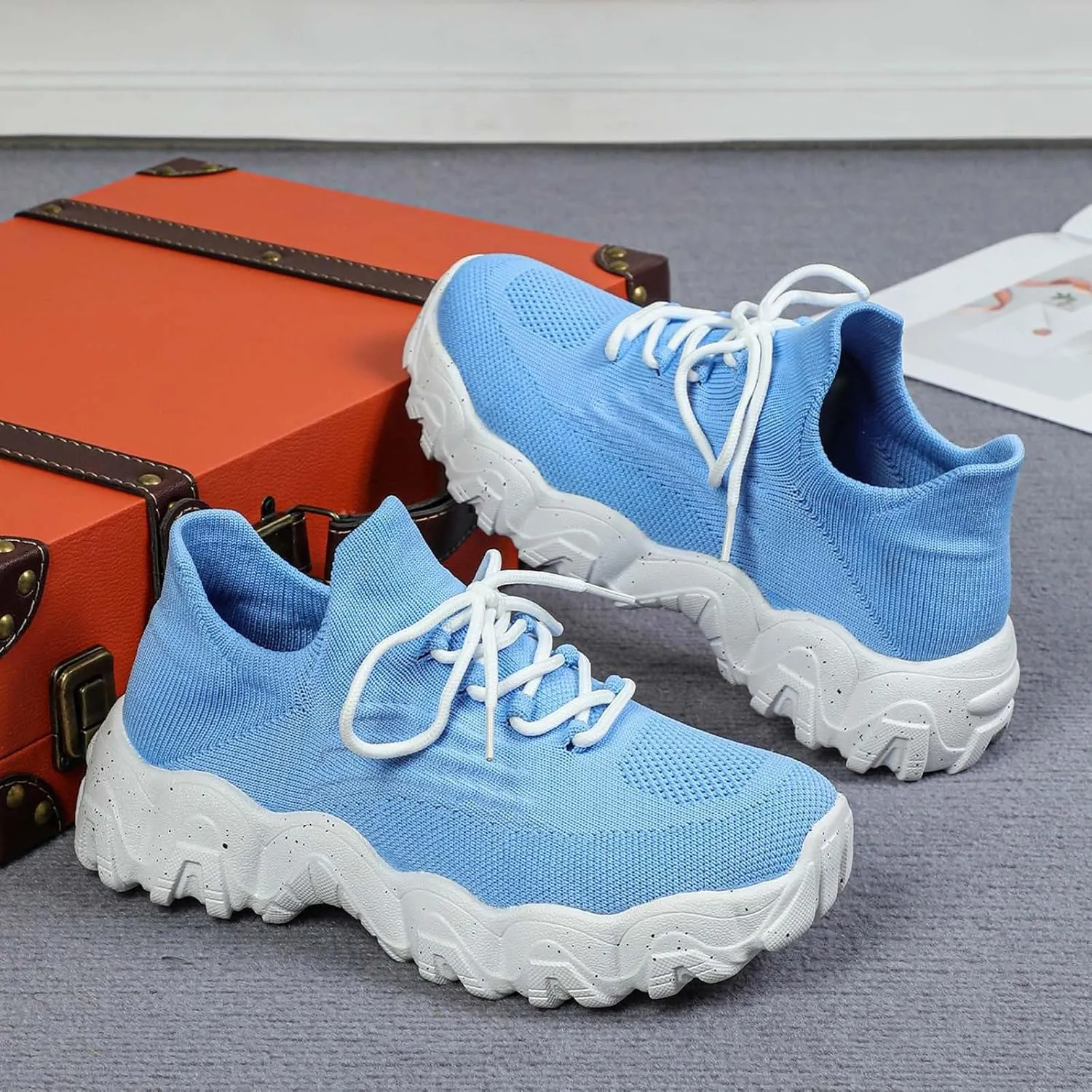 Womens Walking Shoes Mesh Slip On Lace Up Athletic Gym Workout Training Fashion Sneakers Lightweight Breathable Comfortable Tennis Running Shoes