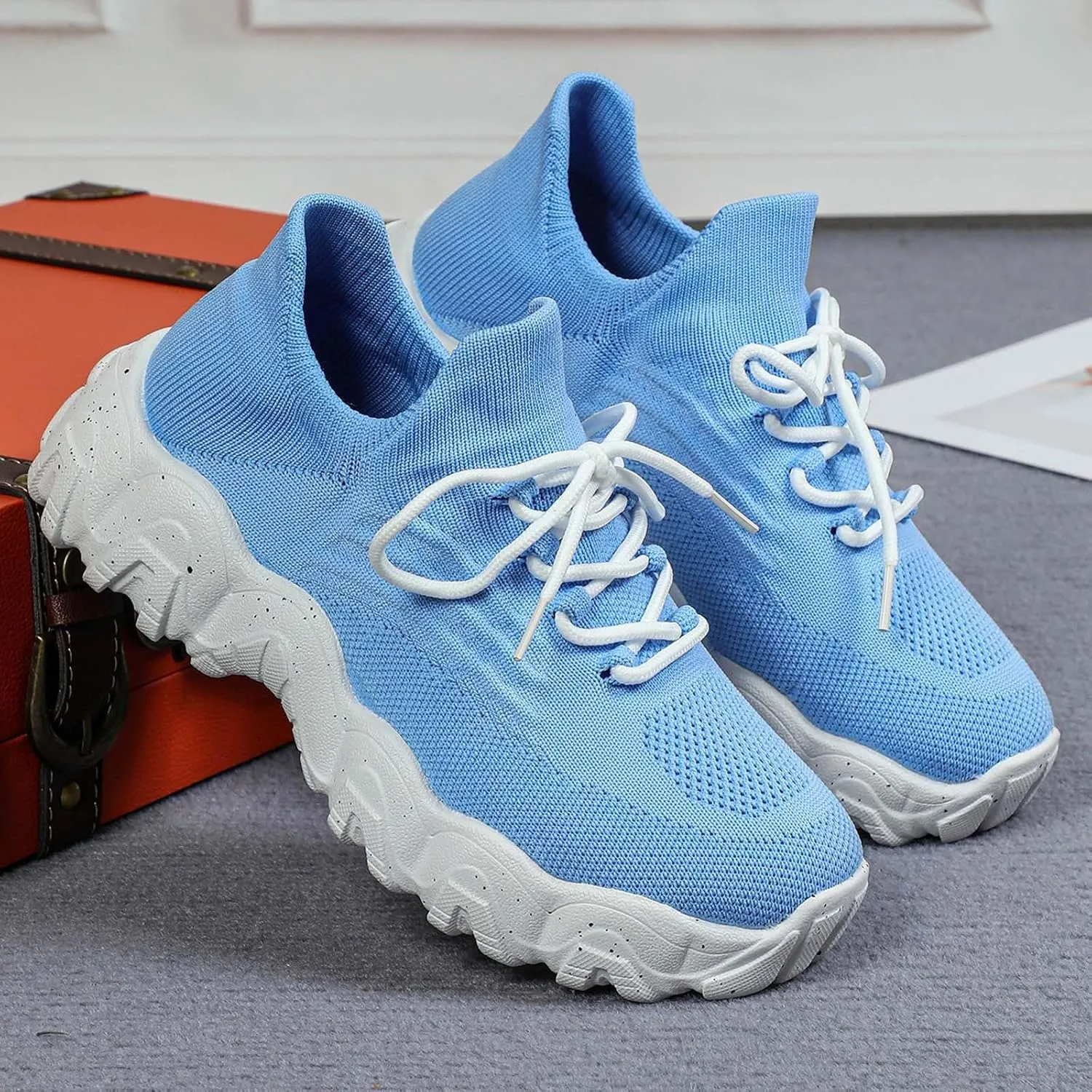 Womens Walking Shoes Mesh Slip On Lace Up Athletic Gym Workout Training Fashion Sneakers Lightweight Breathable Comfortable Tennis Running Shoes