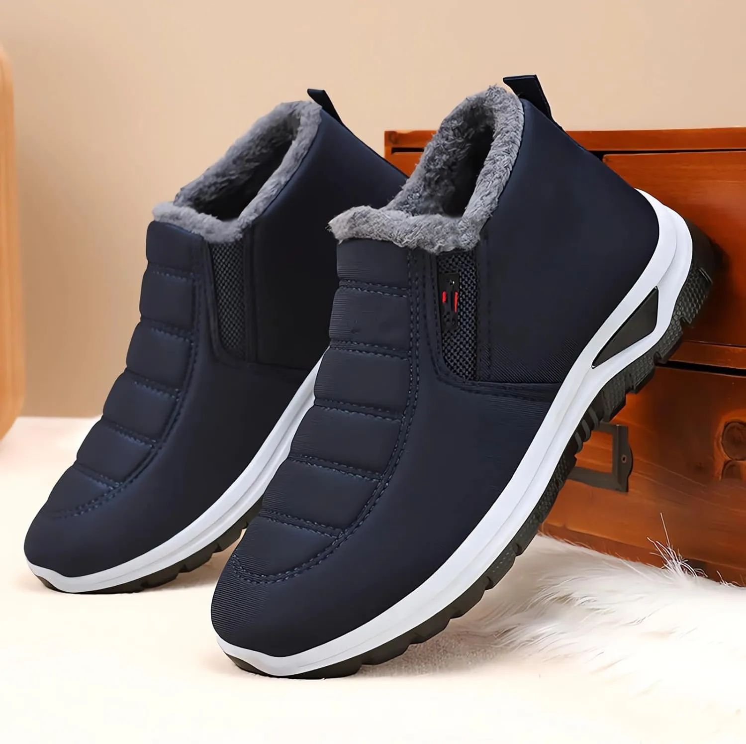 Women's Warm Sheepskin-Lined Boots, Winter Women's Casual Slip-On Warm Boots,Ladies Winter Ankle Slip on Short Snow Fur Lined Boots Comfortable
