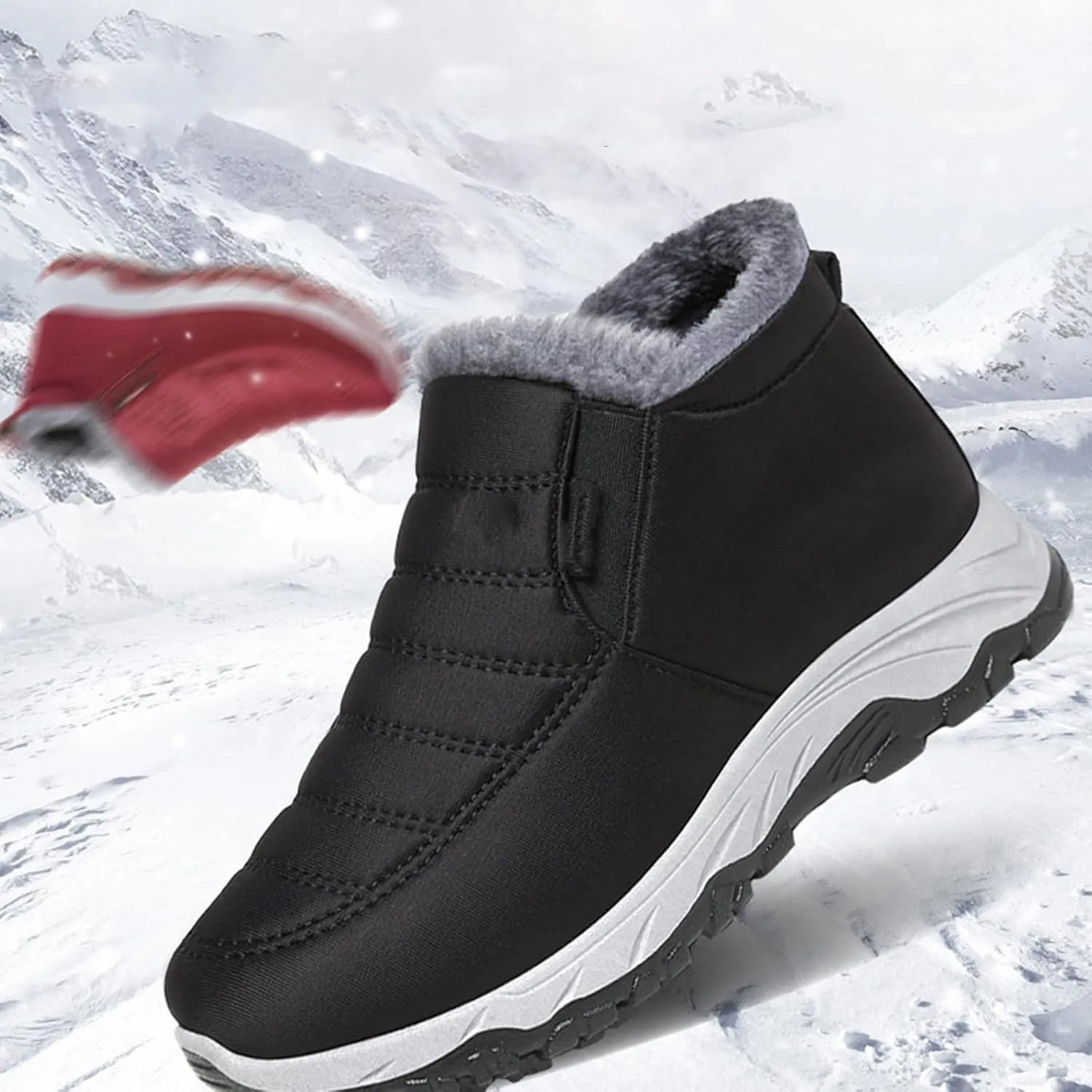 Women's Warm Sheepskin-Lined Boots, Winter Women's Casual Slip-On Warm Boots,Ladies Winter Ankle Slip on Short Snow Fur Lined Boots Comfortable
