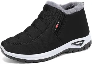 Women's Warm Sheepskin-Lined Boots,Orthopedic Walking Fur Fuzzy Thermal Soft Booties,Comfortable Waterproof Ladies Winter Ankle Slip on Short Snow Fur Lined Boots, Wide Warm Arch Support Shoes(Red,10.
