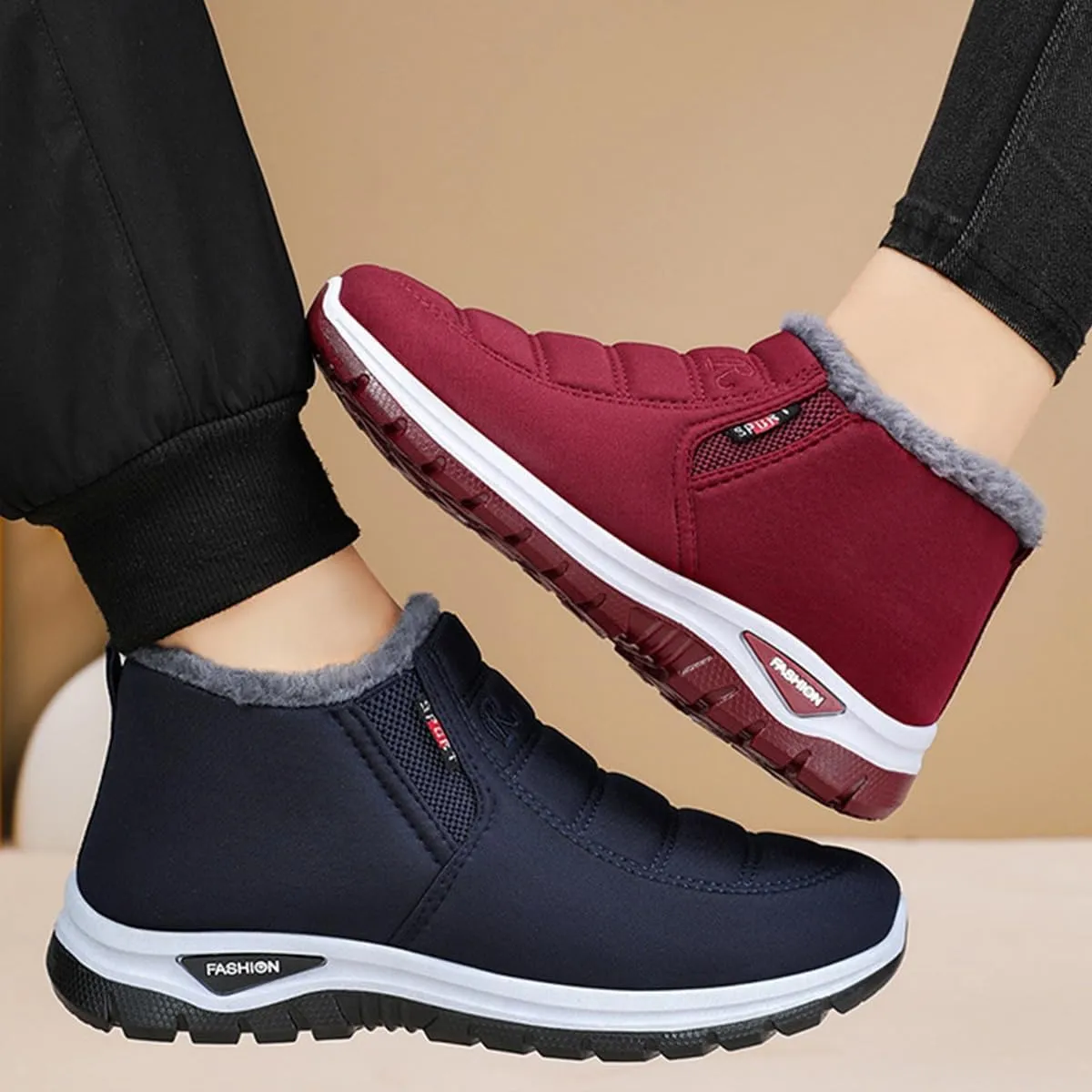 Women's Warm Sheepskin-Lined Boots,Orthopedic Walking Fur Fuzzy Thermal Soft Booties,Comfortable Waterproof Ladies Winter Ankle Slip on Short Snow Fur Lined Boots, Wide Warm Arch Support Shoes(Red,10.