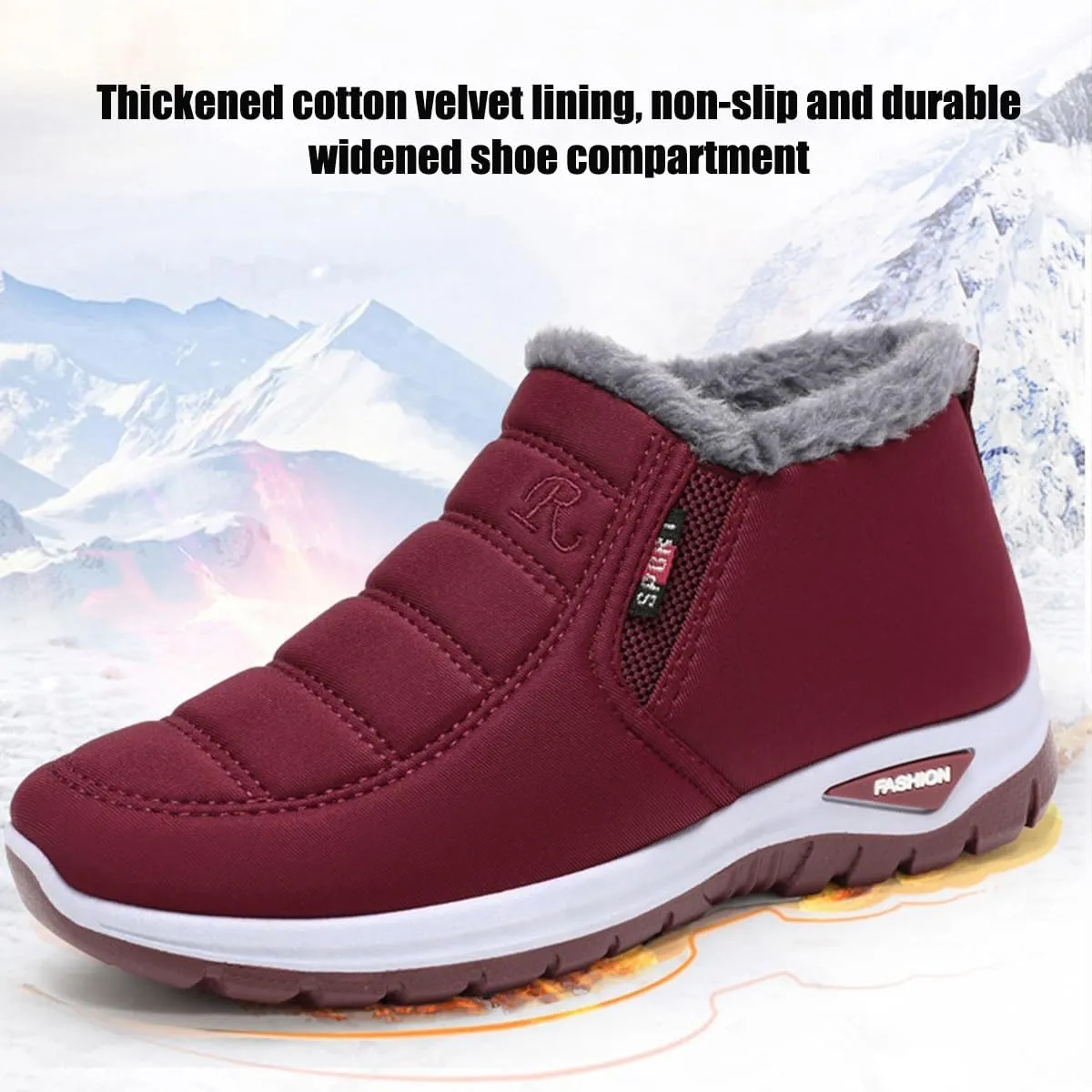 Women's Warm Sheepskin-Lined Boots,Orthopedic Walking Fur Fuzzy Thermal Soft Booties,Comfortable Waterproof Ladies Winter Ankle Slip on Short Snow Fur Lined Boots, Wide Warm Arch Support Shoes(Red,10.