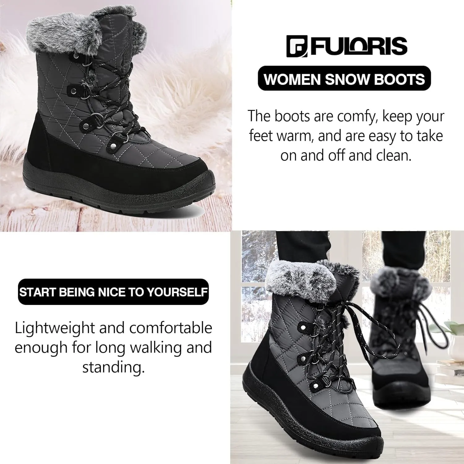 Women's Waterproof Winter Snow Boots Warm Insulation Outdoor Cold Weather Boot for Women Lightweight Fur Lined Non Slip