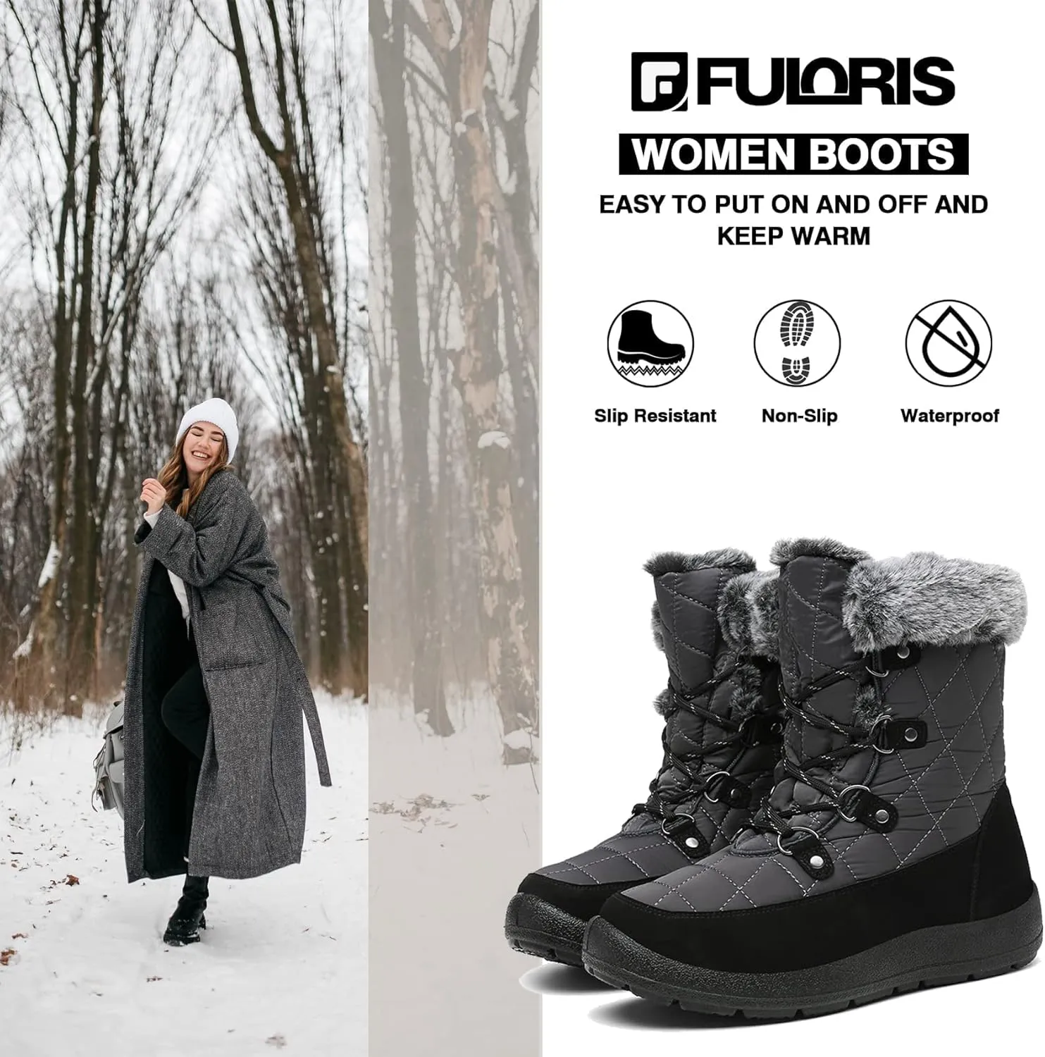 Women's Waterproof Winter Snow Boots Warm Insulation Outdoor Cold Weather Boot for Women Lightweight Fur Lined Non Slip