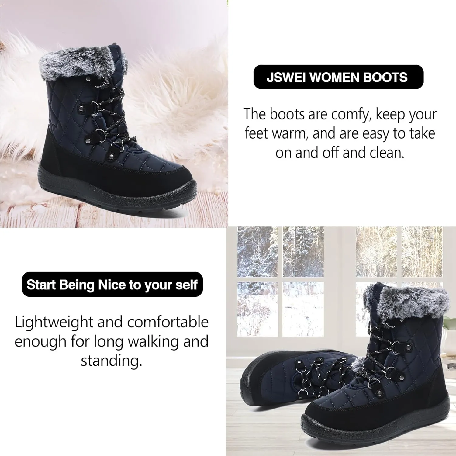 Women's Waterproof Winter Snow Boots Warm Insulation Outdoor Cold Weather Boot for Women Lightweight Fur Lined Non Slip