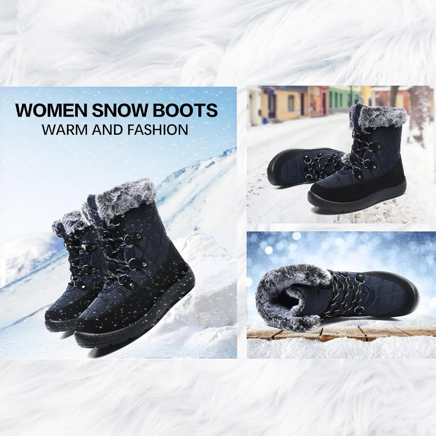 Women's Waterproof Winter Snow Boots Warm Insulation Outdoor Cold Weather Boot for Women Lightweight Fur Lined Non Slip