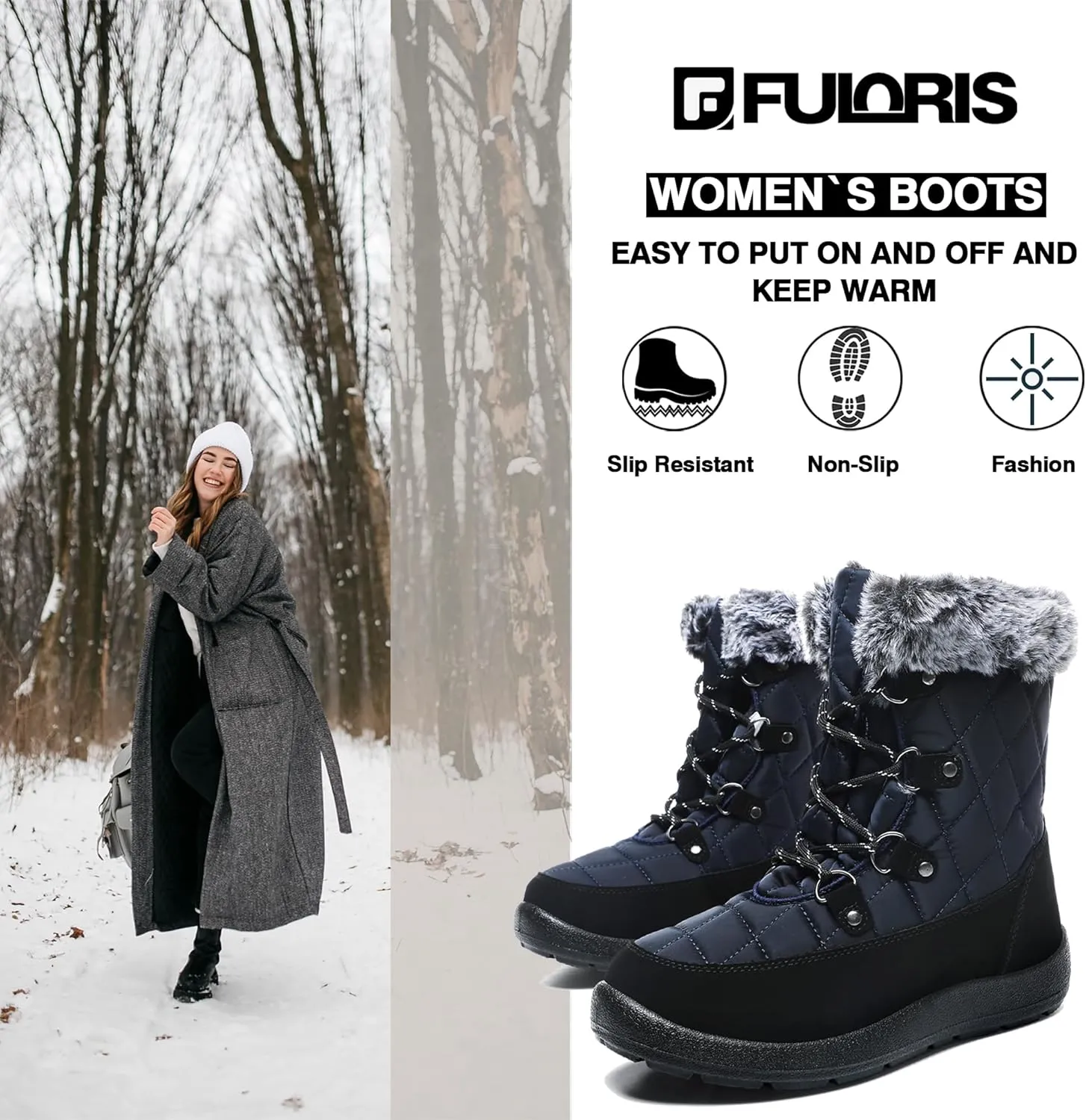 Women's Waterproof Winter Snow Boots Warm Insulation Outdoor Cold Weather Boot for Women Lightweight Fur Lined Non Slip