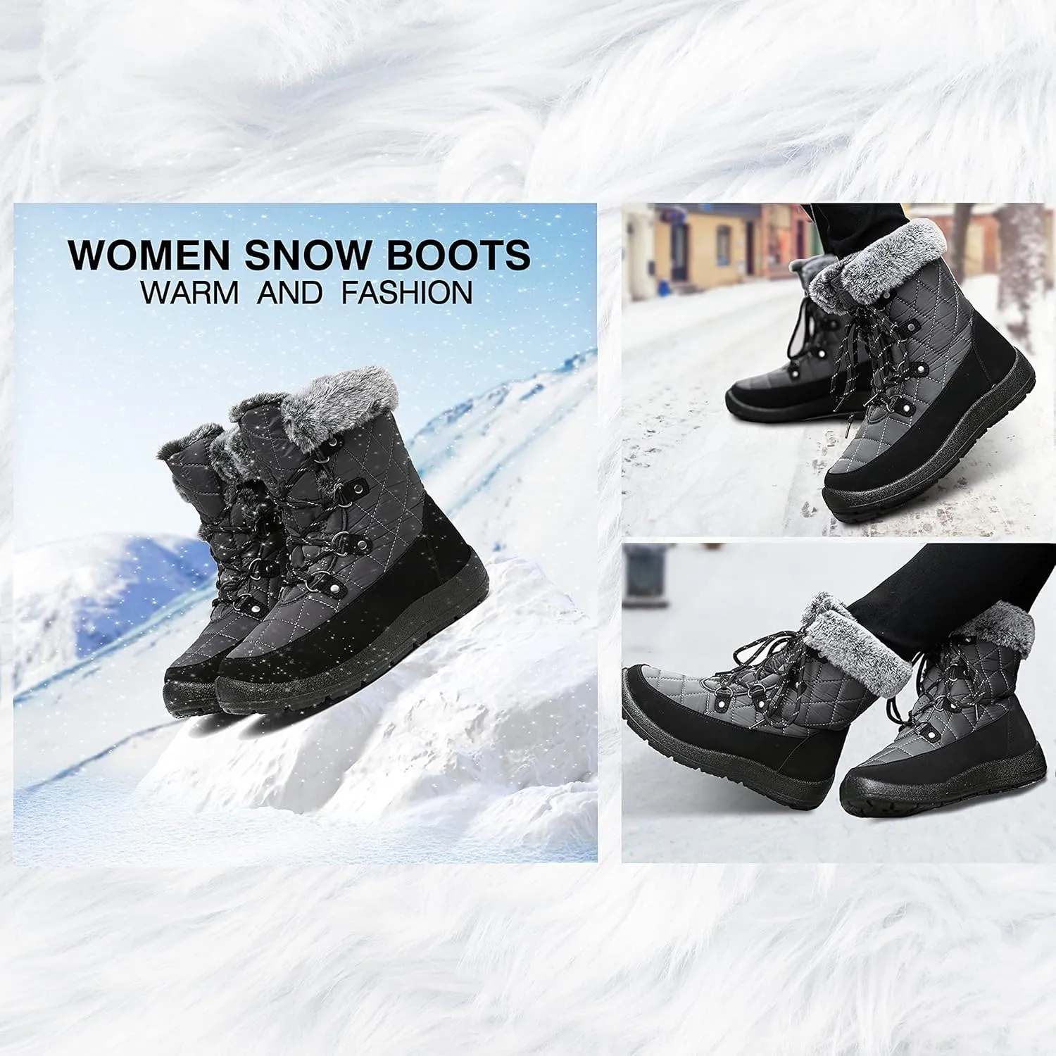 Women's Waterproof Winter Snow Boots Warm Insulation Outdoor Cold Weather Boot for Women Lightweight Fur Lined Non Slip