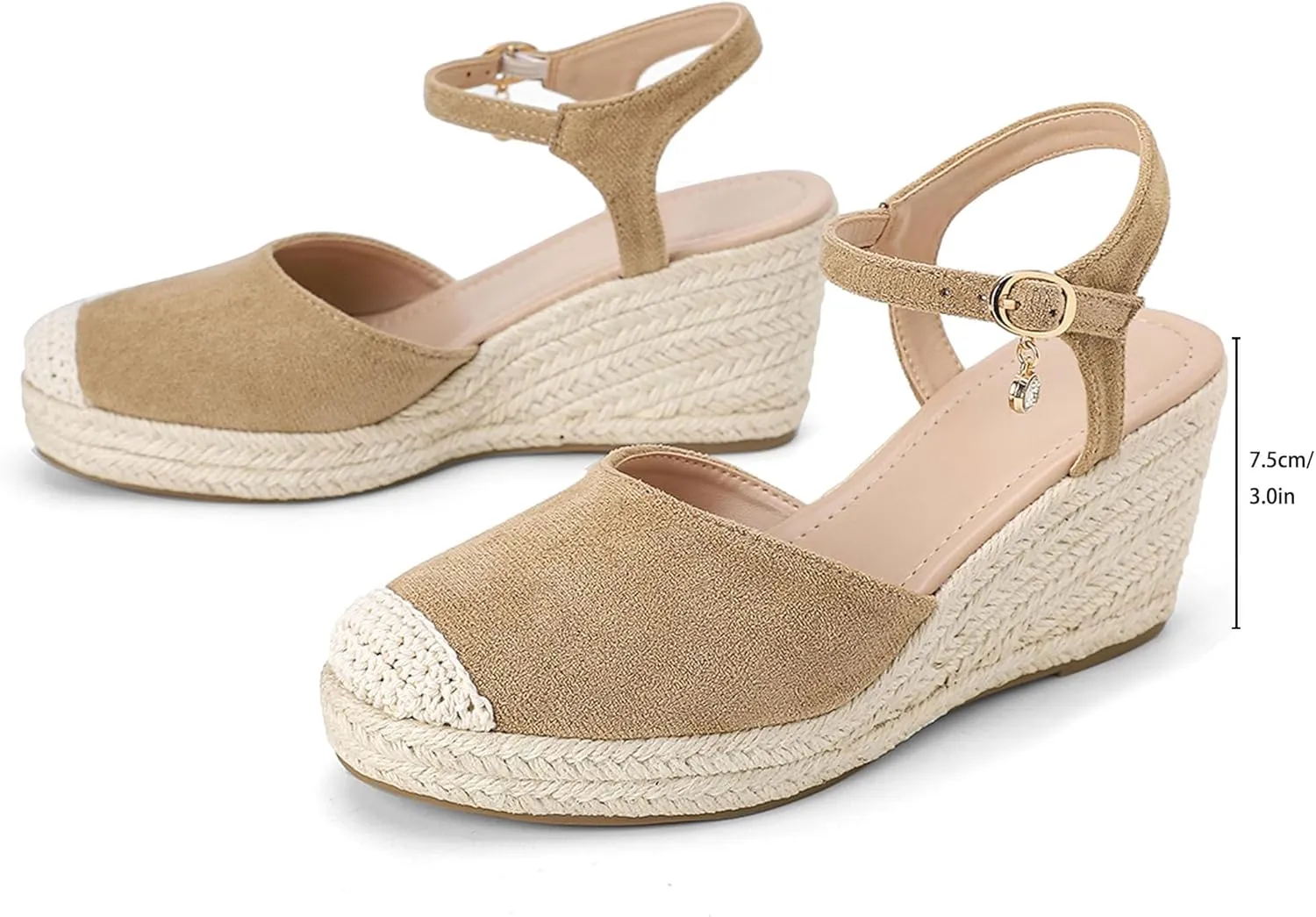 Women's Wedge Sandals, Closed Toe Espadrilles Sandals with Adjustable Ankle Straps & Cushion Insoles Casual Comfortable Wedge Sandals