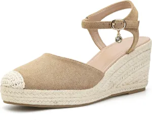 Women's Wedge Sandals, Closed Toe Espadrilles Sandals with Adjustable Ankle Straps & Cushion Insoles Casual Comfortable Wedge Sandals