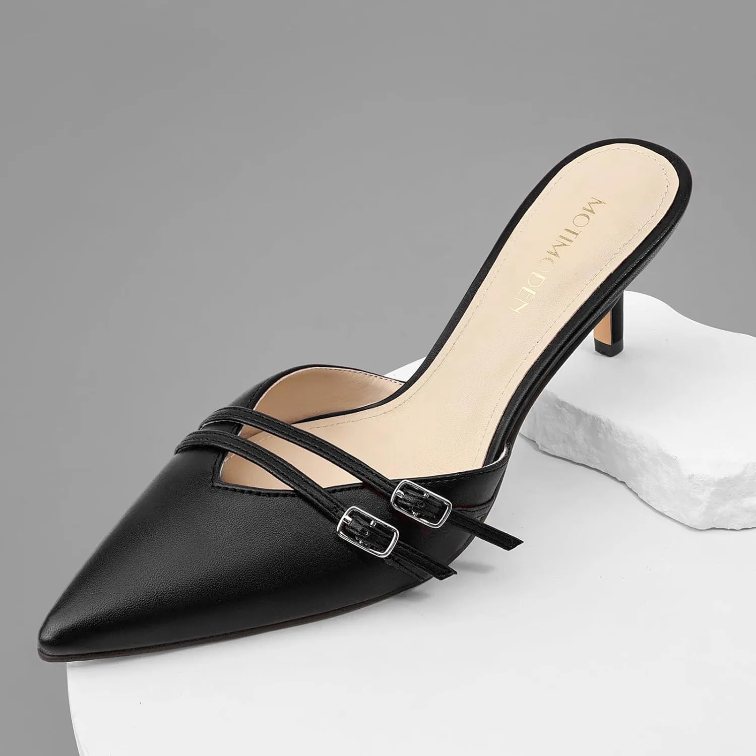 Women's White Pointed Toe Heels Dressy Heels Kitten Heels for Women Vintage Heeled Sandals Mules Sexy Pointy Studded Heels Trendy Slip On Stiletto Heels Pumps