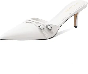 Women's White Pointed Toe Heels Dressy Heels Kitten Heels for Women Vintage Heeled Sandals Mules Sexy Pointy Studded Heels Trendy Slip On Stiletto Heels Pumps