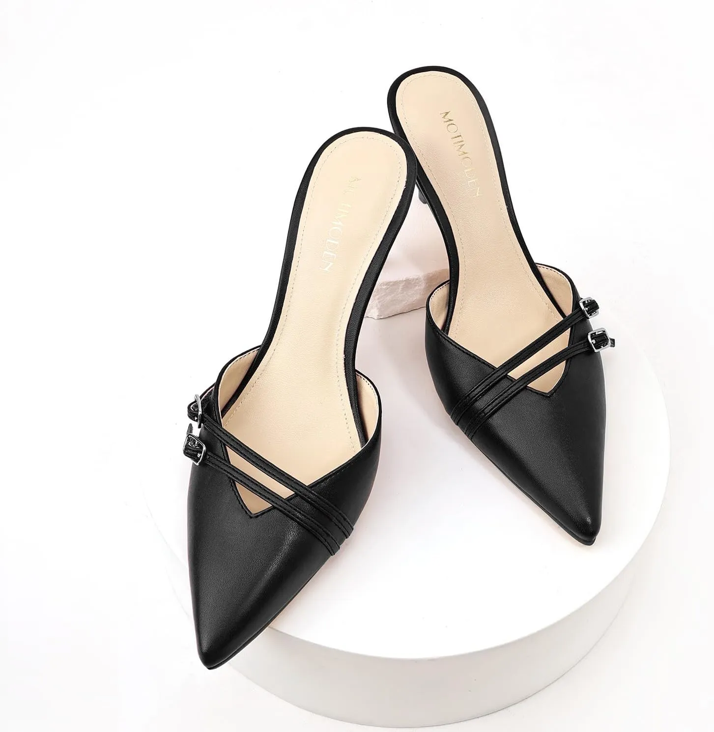 Women's White Pointed Toe Heels Dressy Heels Kitten Heels for Women Vintage Heeled Sandals Mules Sexy Pointy Studded Heels Trendy Slip On Stiletto Heels Pumps