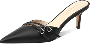 Women's White Pointed Toe Heels Dressy Heels Kitten Heels for Women Vintage Heeled Sandals Mules Sexy Pointy Studded Heels Trendy Slip On Stiletto Heels Pumps