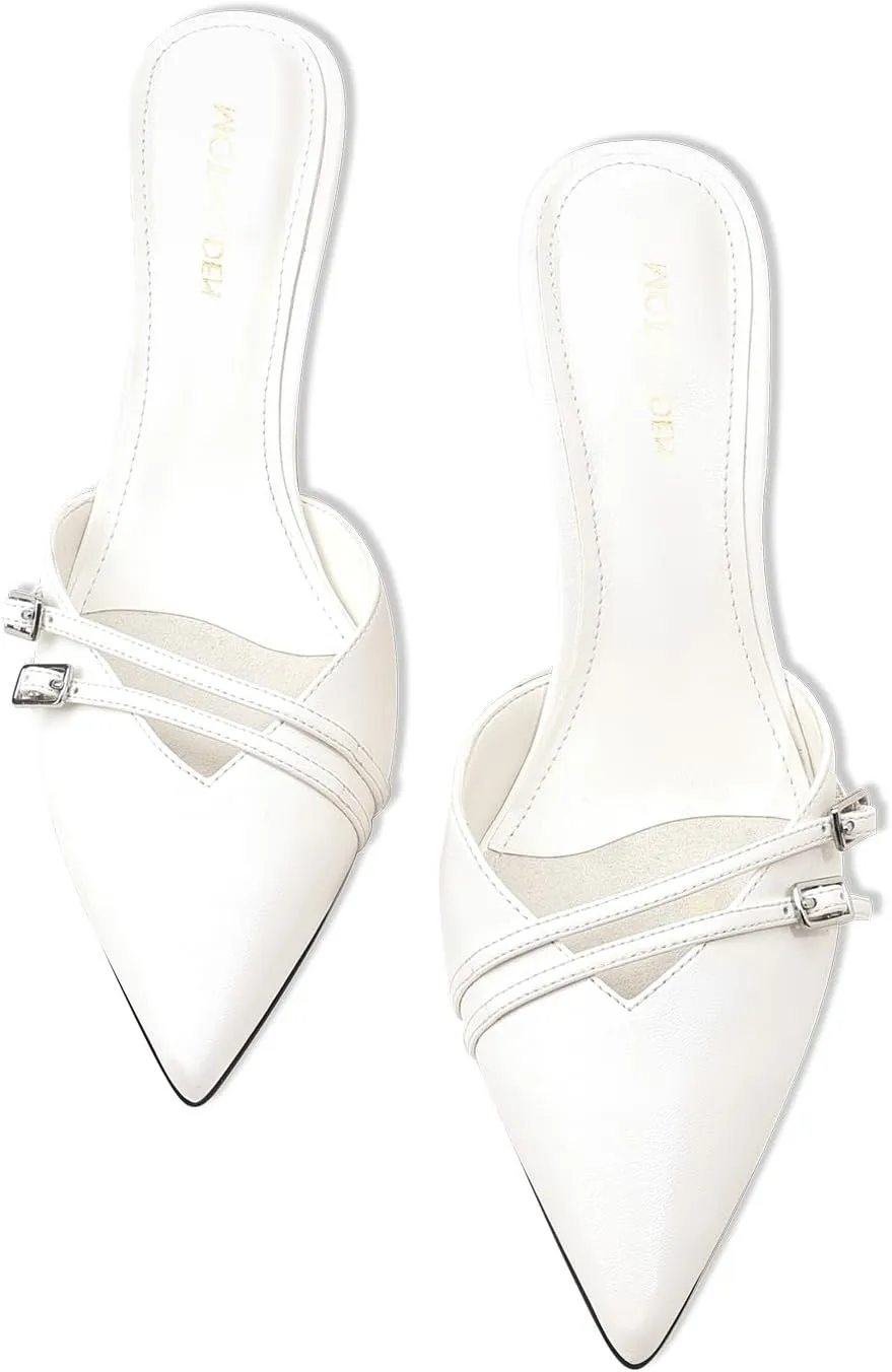 Women's White Pointed Toe Heels Dressy Heels Kitten Heels for Women Vintage Heeled Sandals Mules Sexy Pointy Studded Heels Trendy Slip On Stiletto Heels Pumps