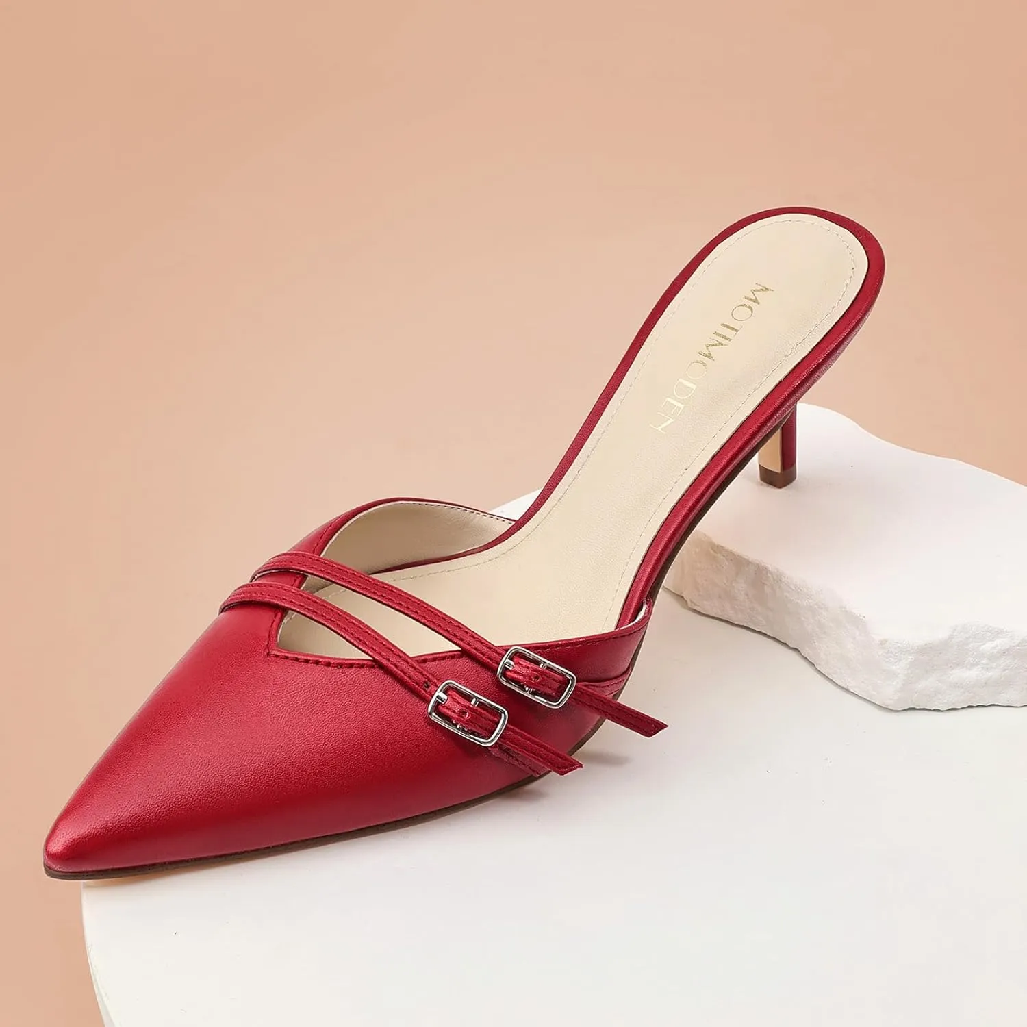 Women's White Pointed Toe Heels Dressy Heels Kitten Heels for Women Vintage Heeled Sandals Mules Sexy Pointy Studded Heels Trendy Slip On Stiletto Heels Pumps
