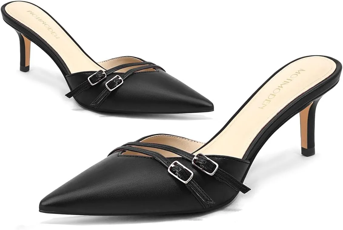 Women's White Pointed Toe Heels Dressy Heels Kitten Heels for Women Vintage Heeled Sandals Mules Sexy Pointy Studded Heels Trendy Slip On Stiletto Heels Pumps