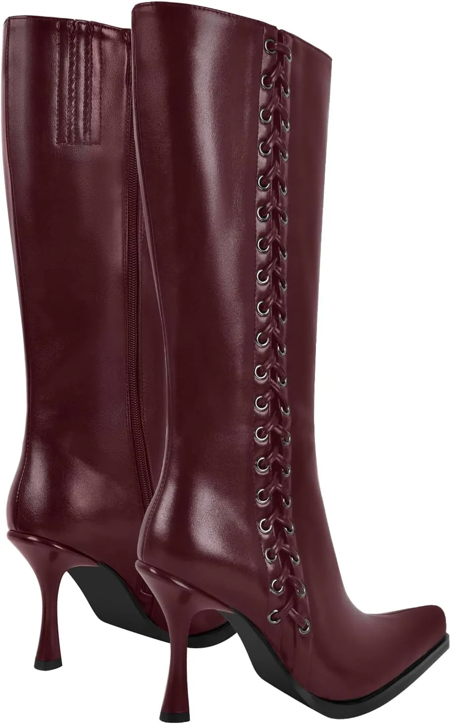 Women's Zip Up Mid Calf Boots Pointy Toe Faux Leather Stilettos High Heels