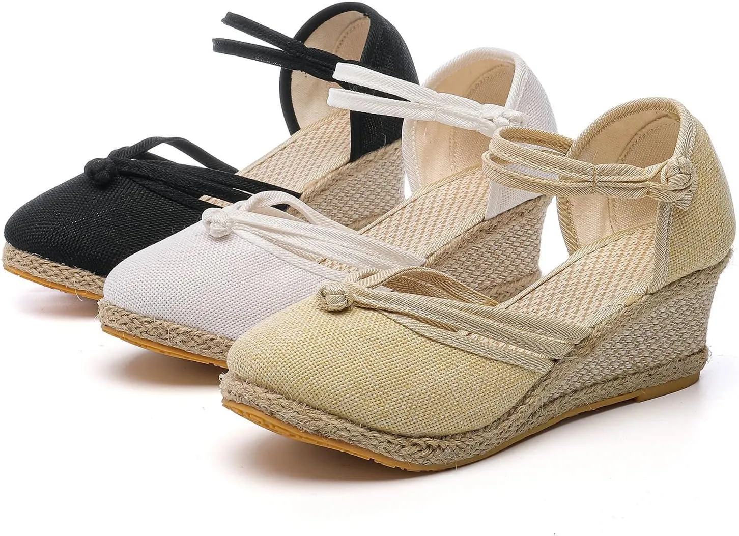 Womenyiaor Sandals for Women Dressy Summer, Women's Ankle Strap Closed Toe Espadrille Wedge Sandals Dressy Platform Wedge Sandals Casual Shoes (a-White, 8)