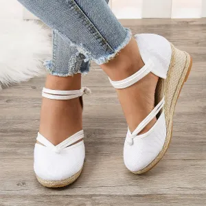 Womenyiaor Sandals for Women Dressy Summer, Women's Ankle Strap Closed Toe Espadrille Wedge Sandals Dressy Platform Wedge Sandals Casual Shoes (a-White, 8)