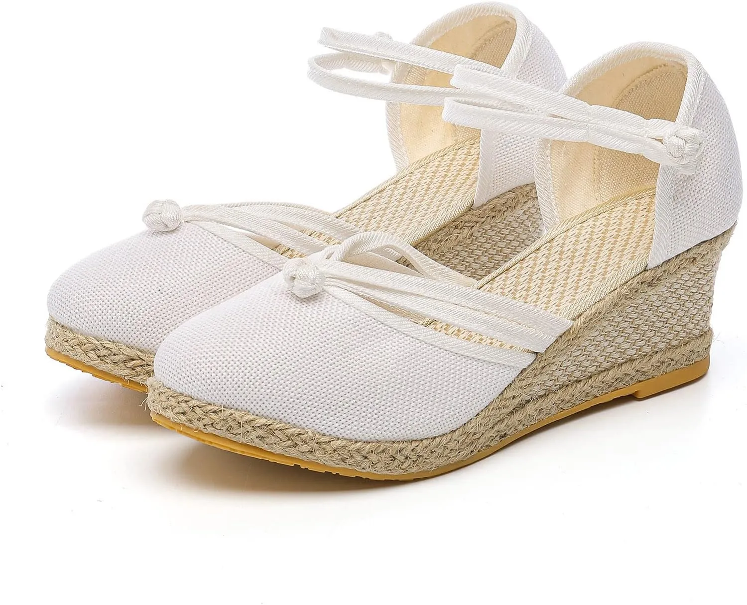 Womenyiaor Sandals for Women Dressy Summer, Women's Ankle Strap Closed Toe Espadrille Wedge Sandals Dressy Platform Wedge Sandals Casual Shoes (a-White, 8)