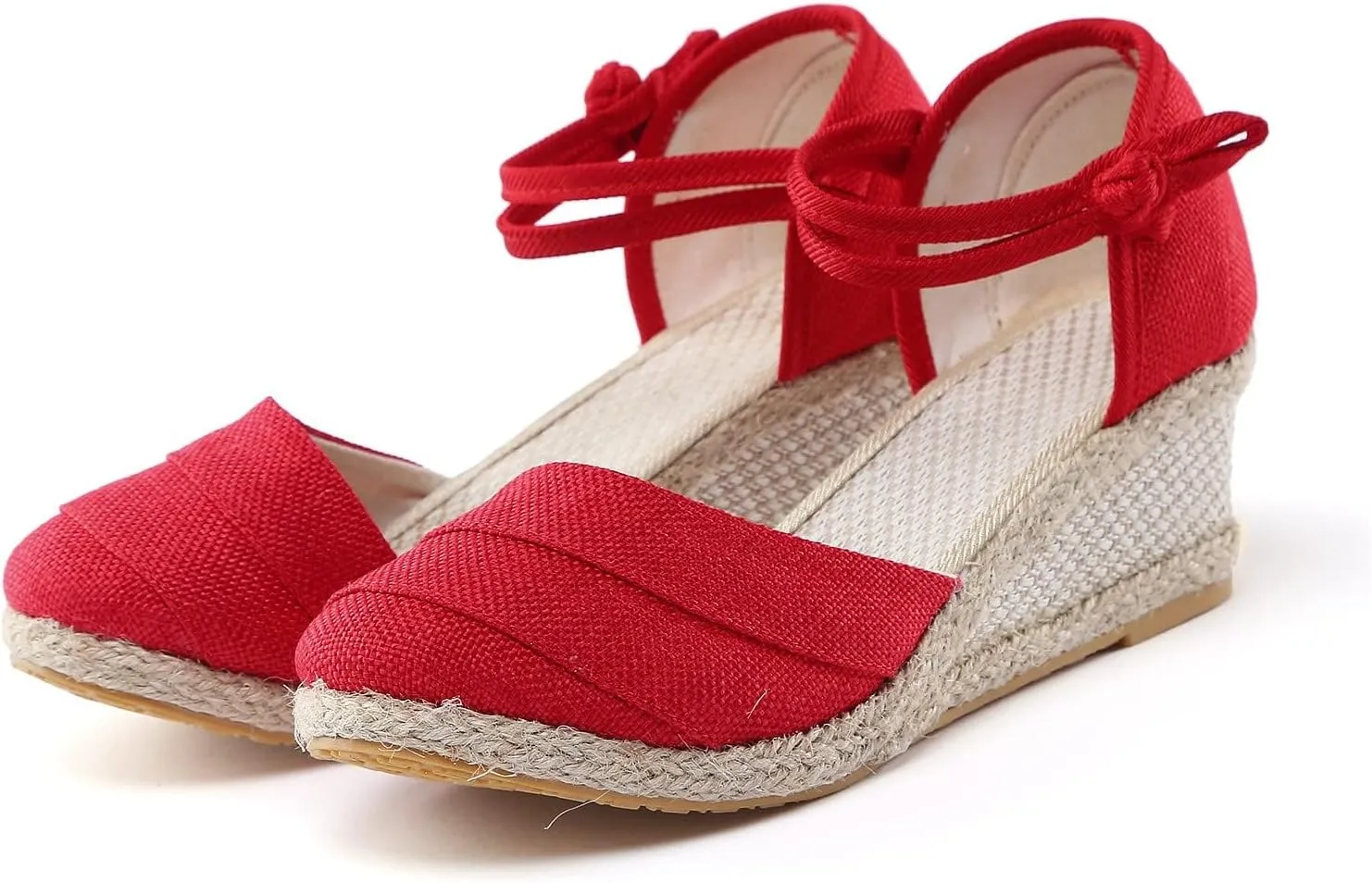 Womenyiaor Sandals for Women Dressy Summer, Women's Ankle Strap Closed Toe Espadrille Wedge Sandals Dressy Platform Wedge Sandals Casual Shoes (b-Red, 8)