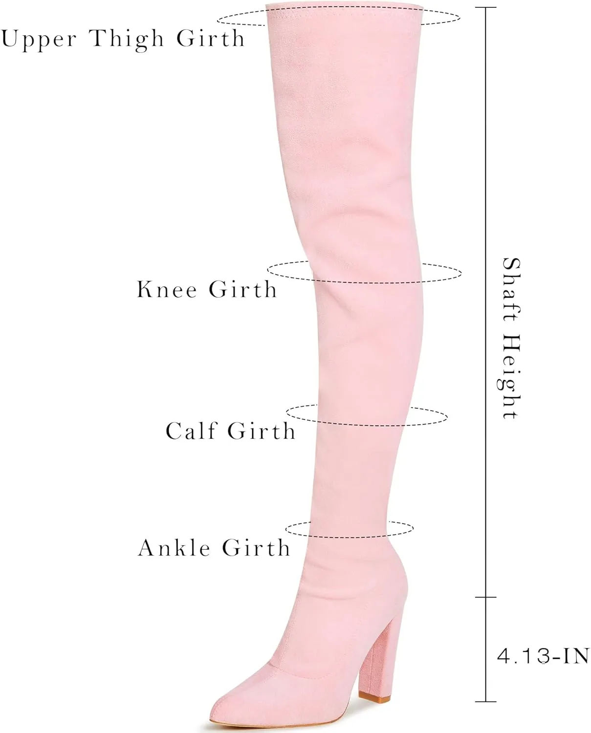 WSKEISP Women's Thigh High Boots Stretch Suede Over The Knee High Boots 4.13IN Chunky Heel Fall Winter Boots