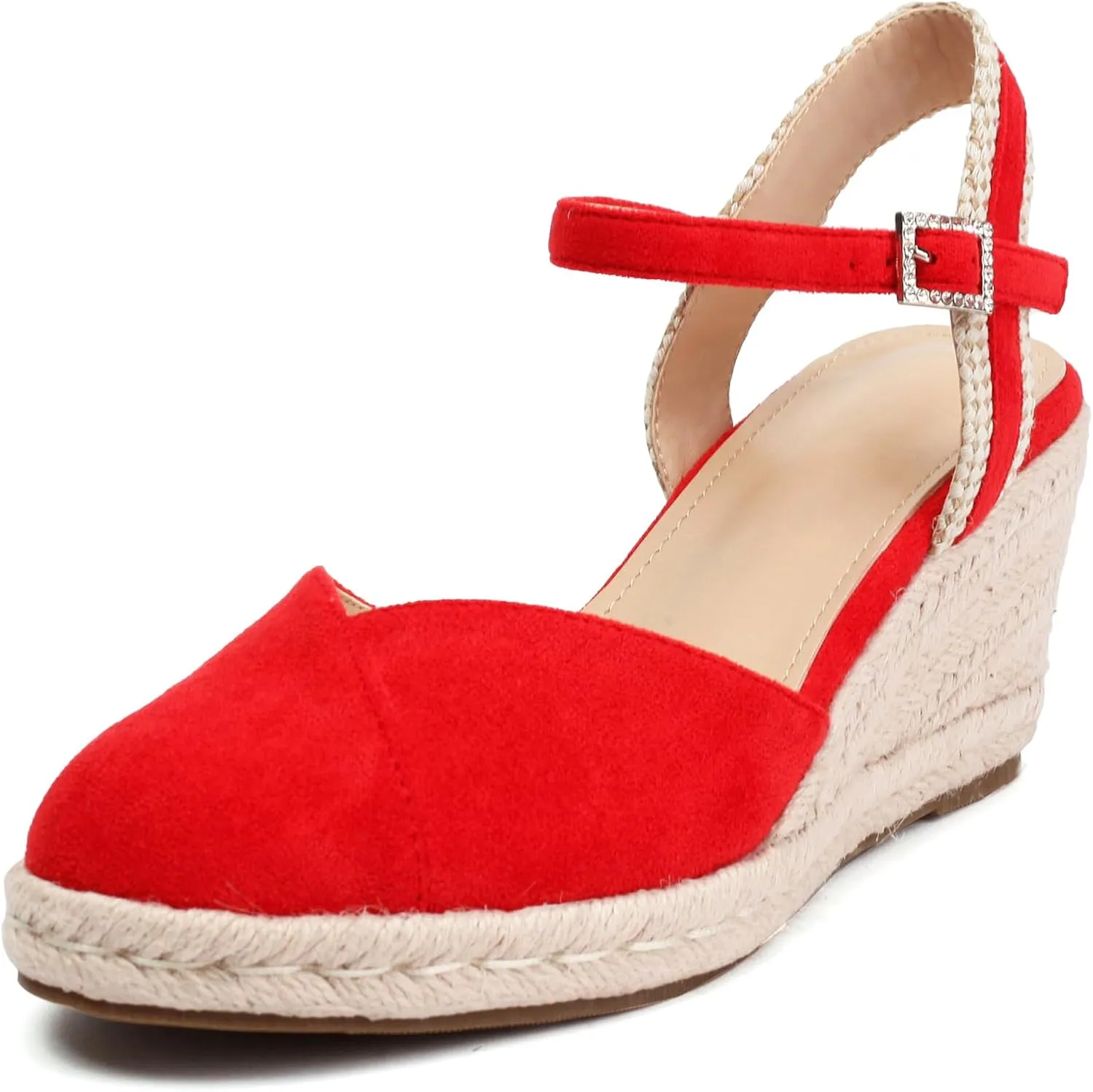 XIEDA Women's Classic Wedge Sandals 3 Inch Closed Toe Platform Espadrilles Adjustable Ankle Strap Comfortable Summer Faux Suede Wedges Shoes
