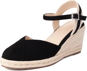 XIEDA Women's Classic Wedge Sandals 3 Inch Closed Toe Platform Espadrilles Adjustable Ankle Strap Comfortable Summer Faux Suede Wedges Shoes