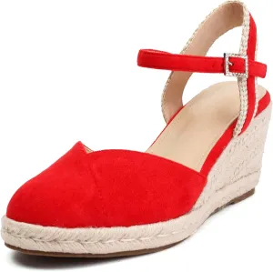 XIEDA Women's Classic Wedge Sandals 3 Inch Closed Toe Platform Espadrilles Adjustable Ankle Strap Comfortable Summer Faux Suede Wedges Shoes